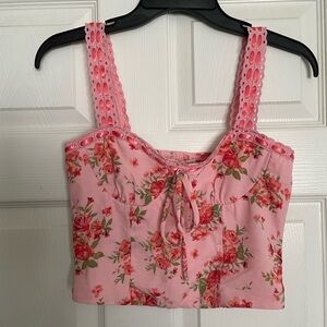 Thirty Thirty LA Floral Pink Women's Top NWT Ribbon accents